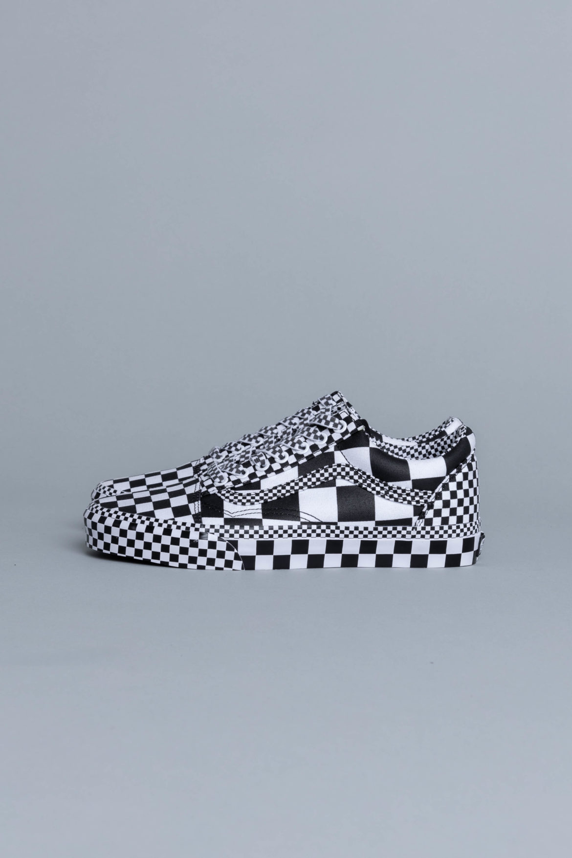 vans old skool all over checkerboard black & white skate shoes