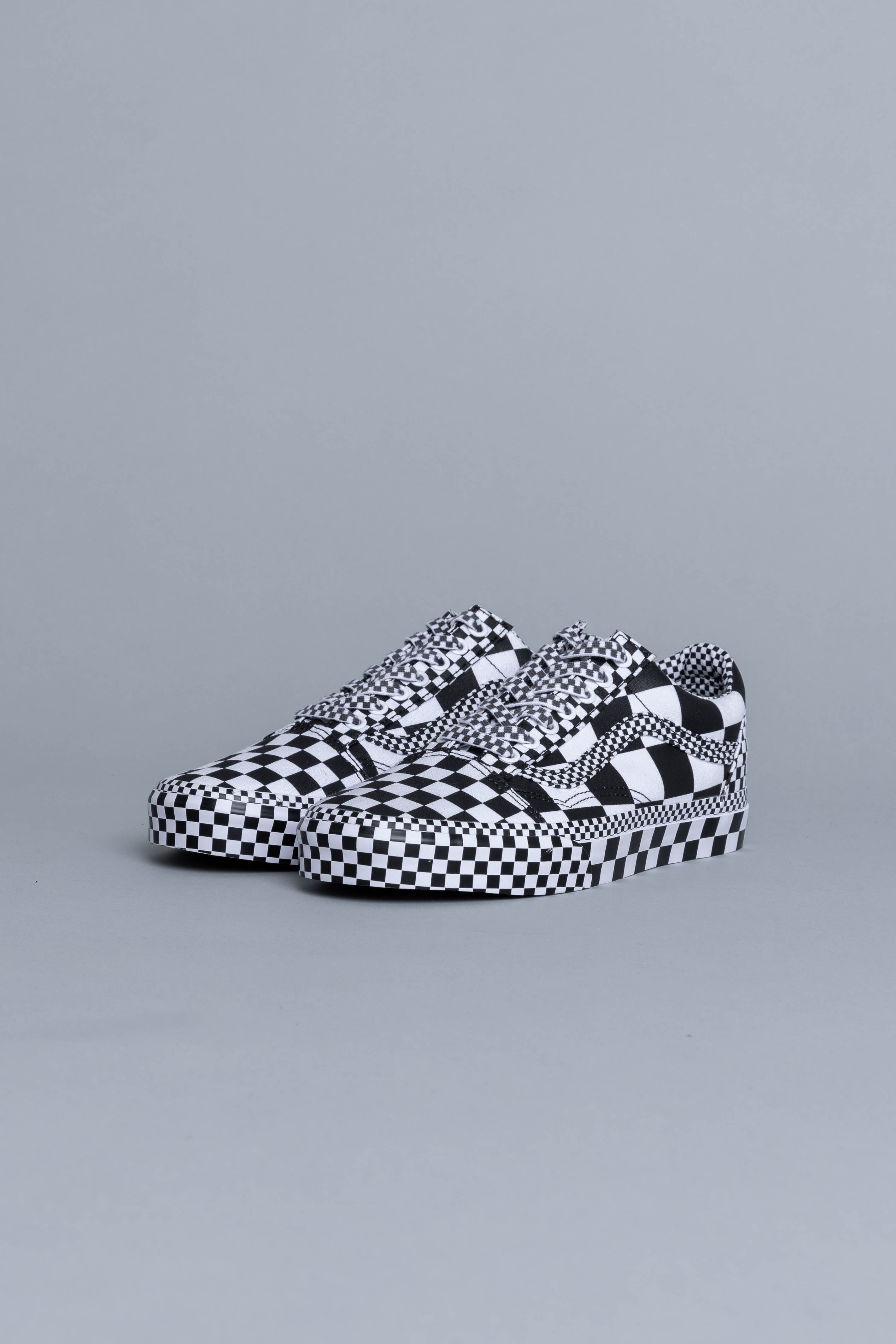 vans old skool all over checkerboard black & white skate shoes