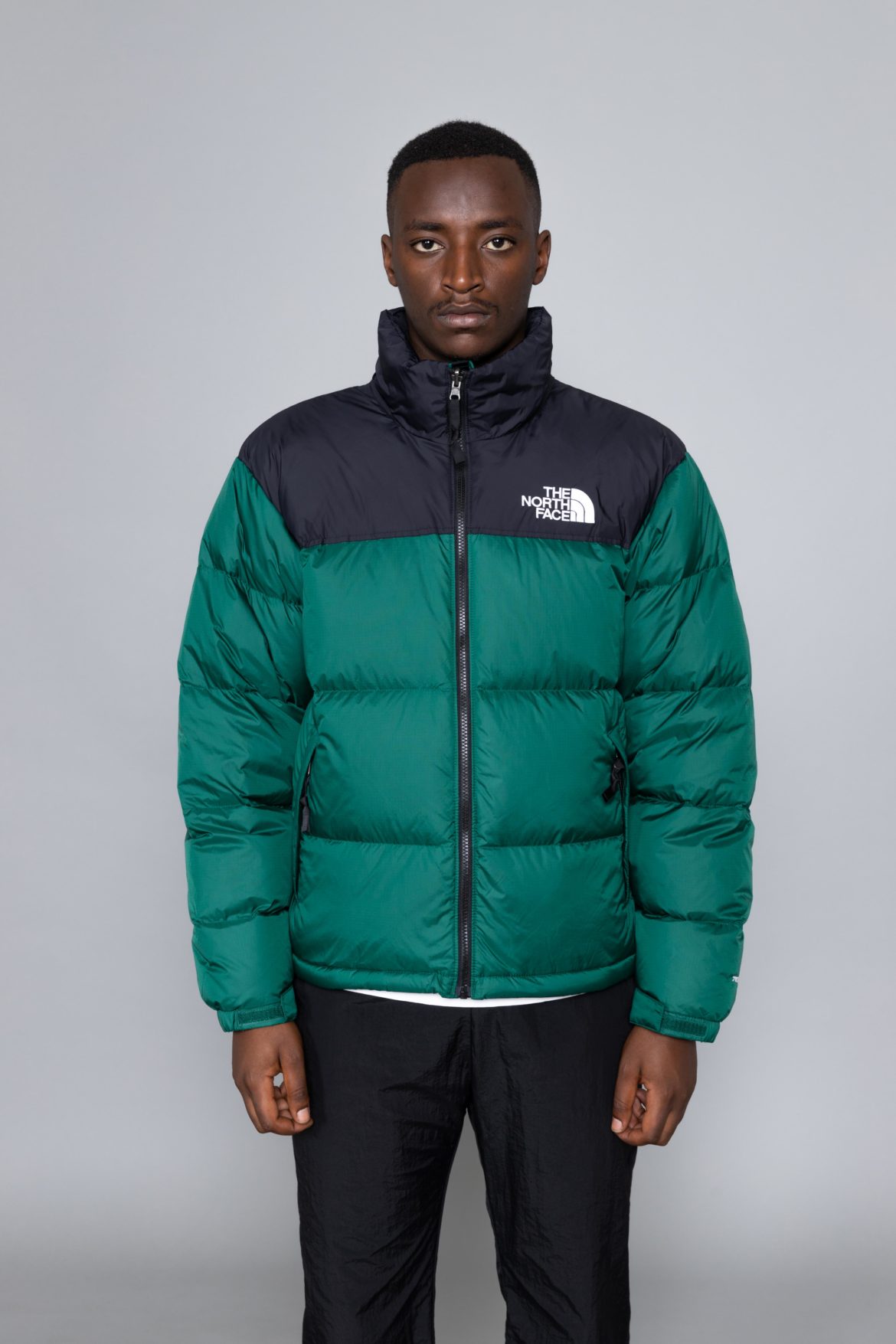 north face nuptse green black