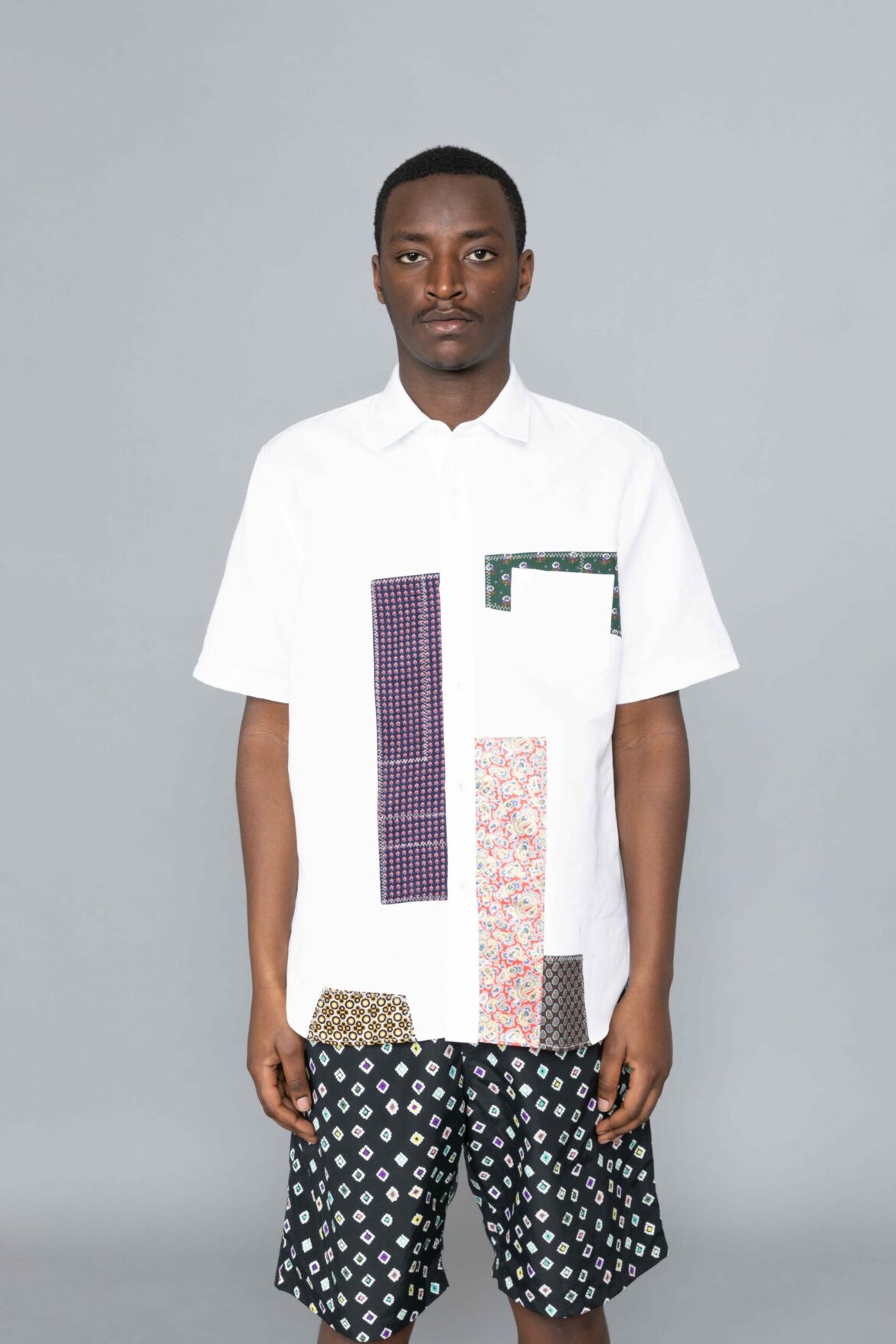 トップス JUNYA WATANABE Gold Short Sleeve Shirt Junya Watanabe Short Sleeve Patchwork Shirt - Centrevillestore