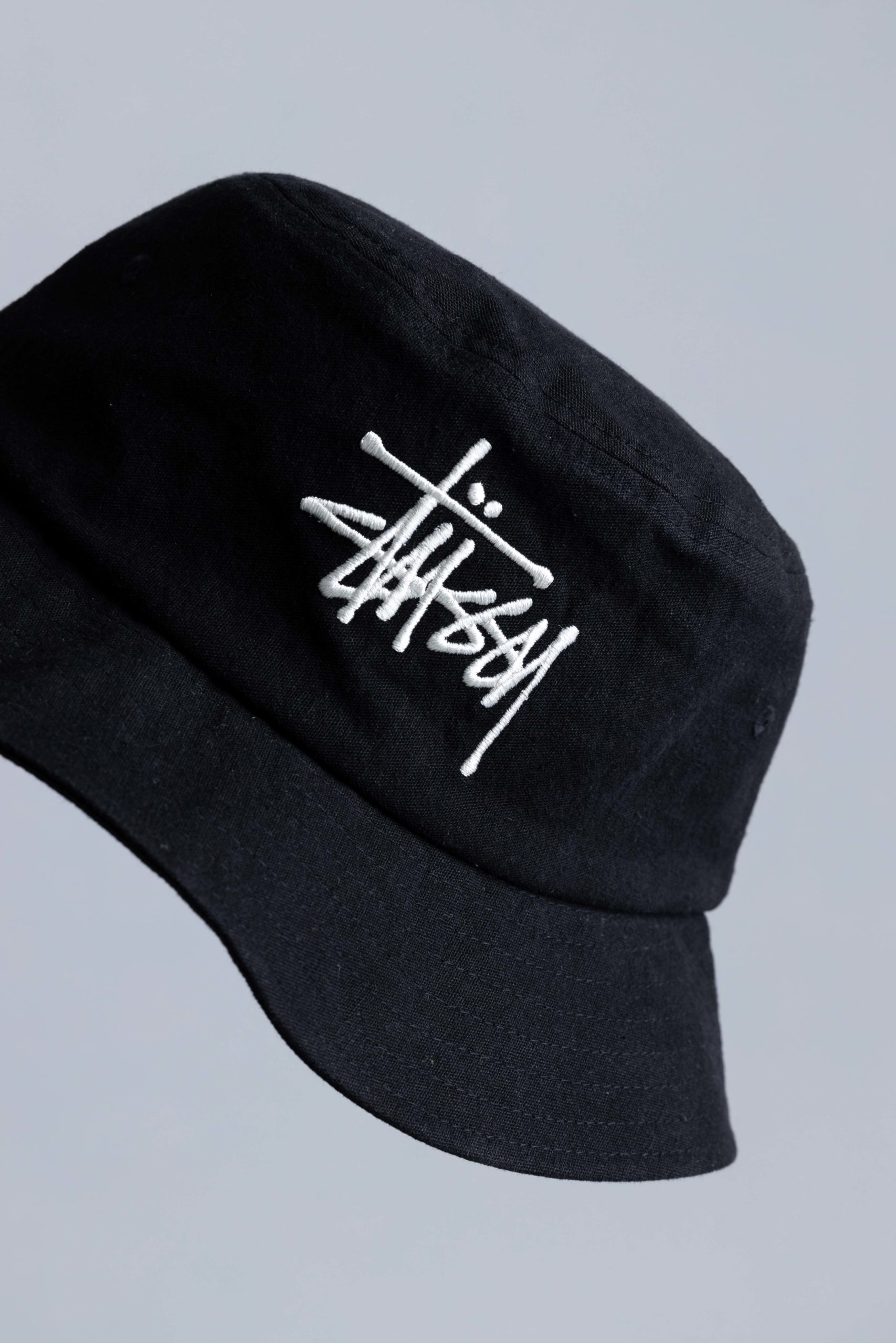 Stussy Big Logo Canvas Bucket Hat Black 
