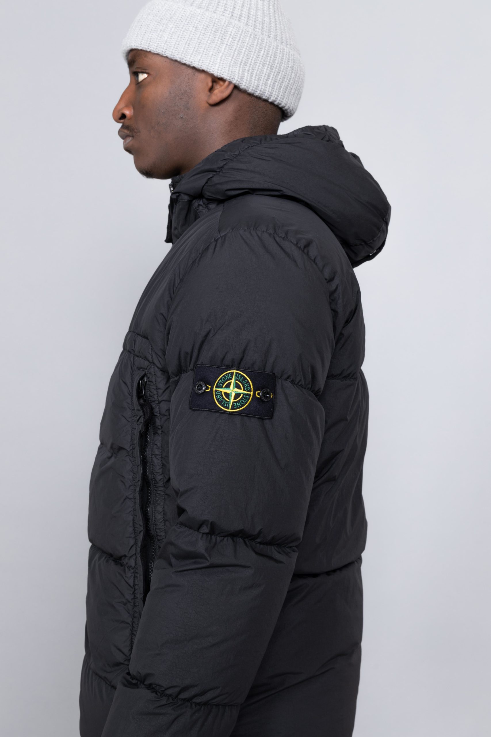Stone Island Crinkle Reps Down Jacket Black hood Centrevillestore