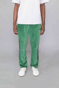 Needles Narrow Track Pant Velour Green - Centrevillestore