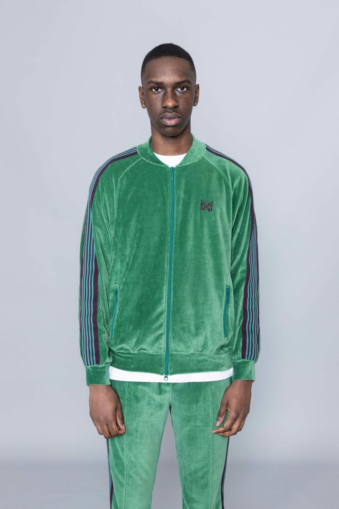 Needles Rib Collar Track Jacket Velour Green - Centrevillestore