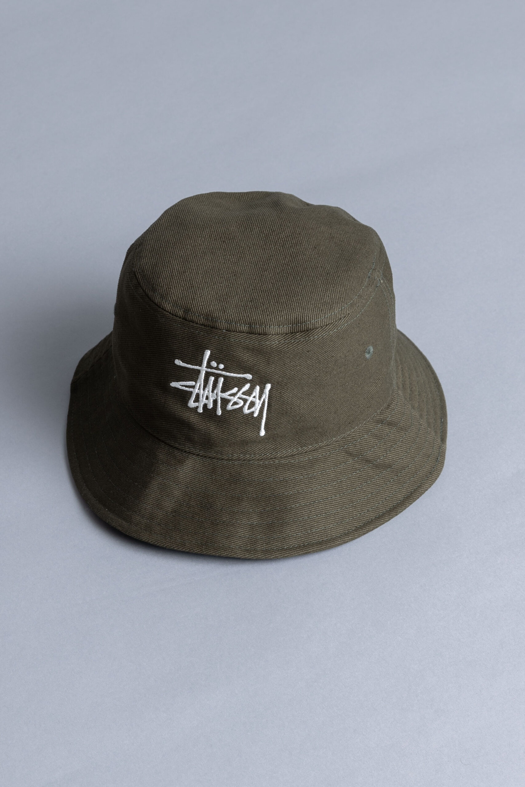 Stussy Big Logo Twill Bucket Hat Olive 