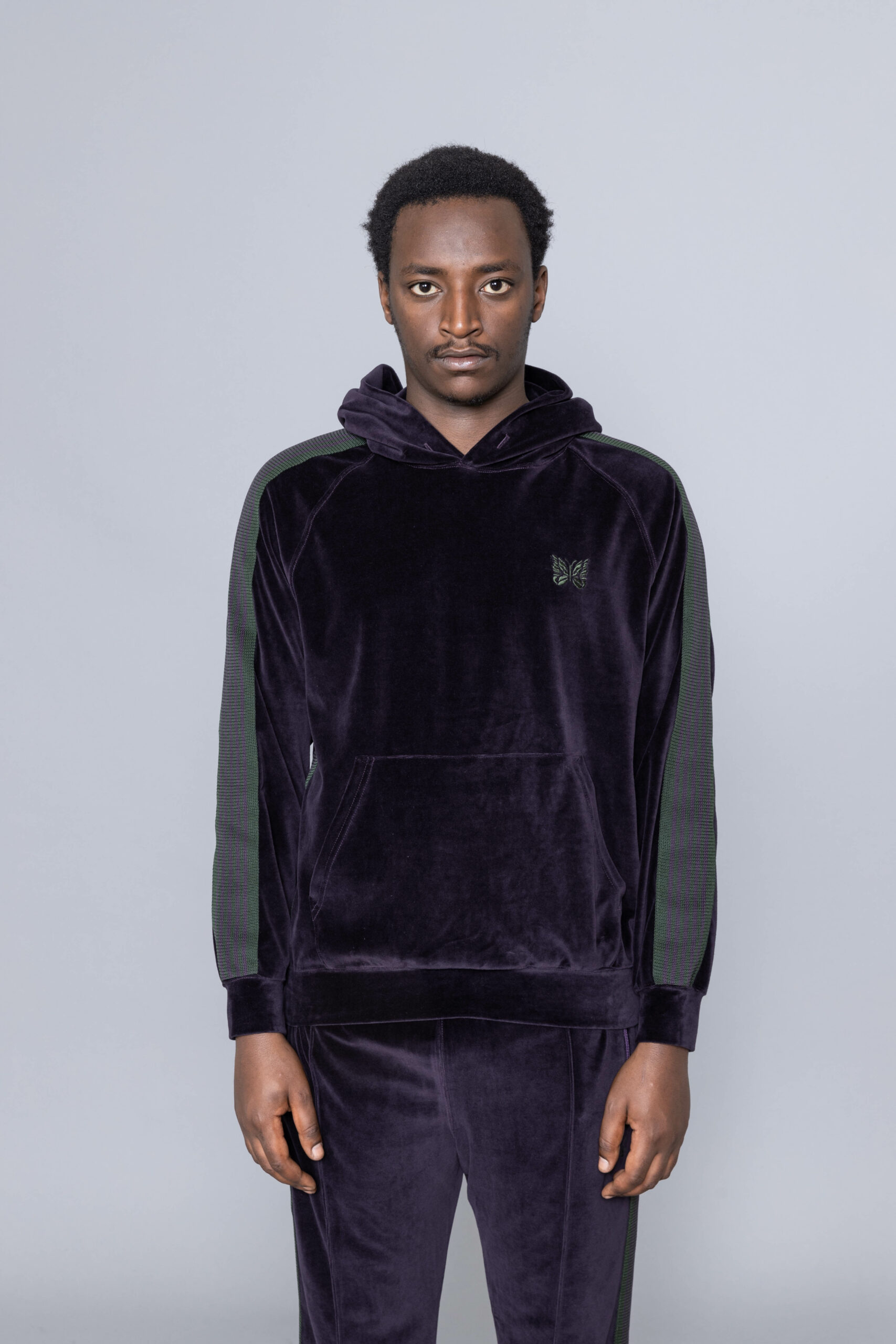 Needles Track Hoody Velour Eggplants - Centrevillestore