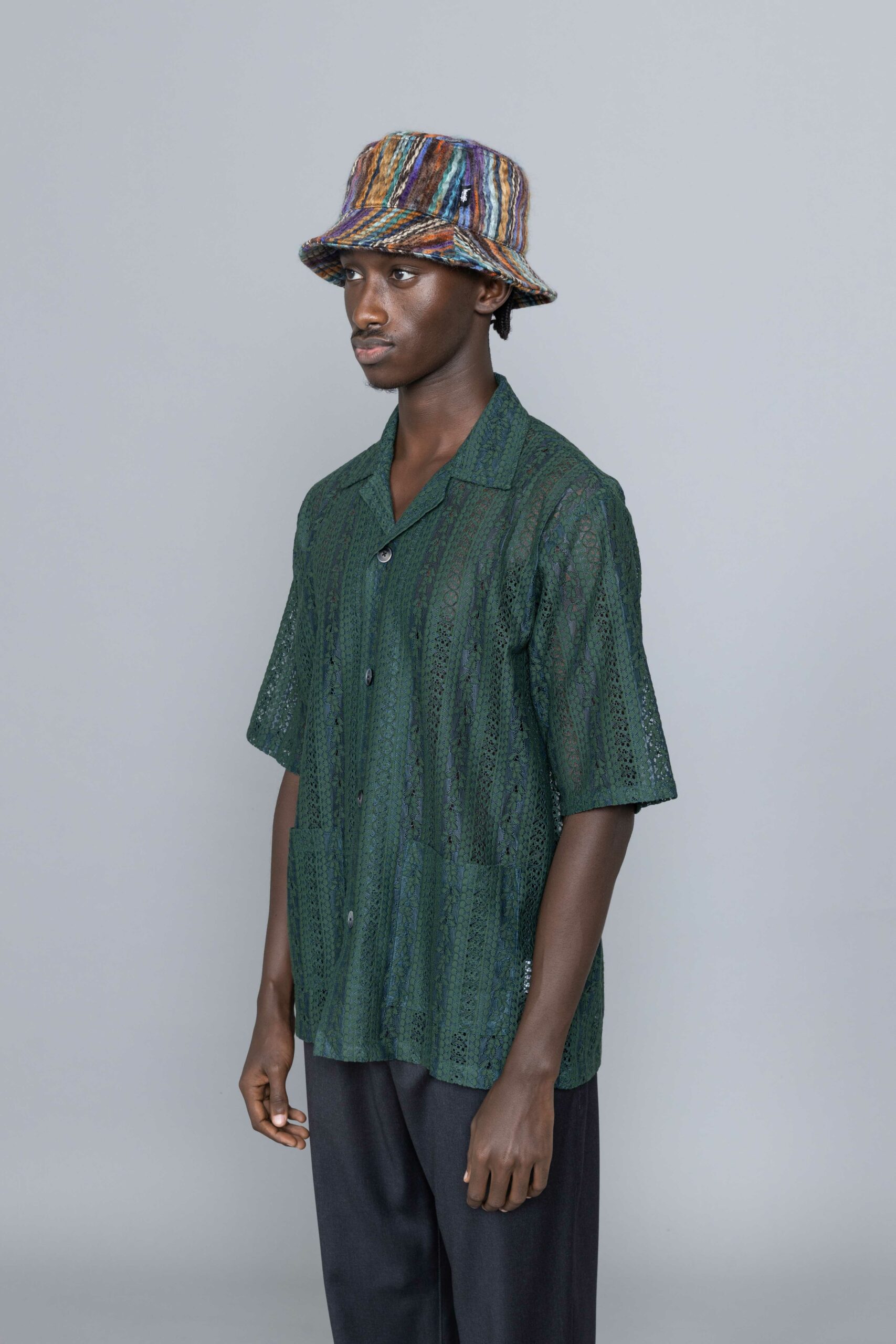 stussy mixed yarn knit bucket hat