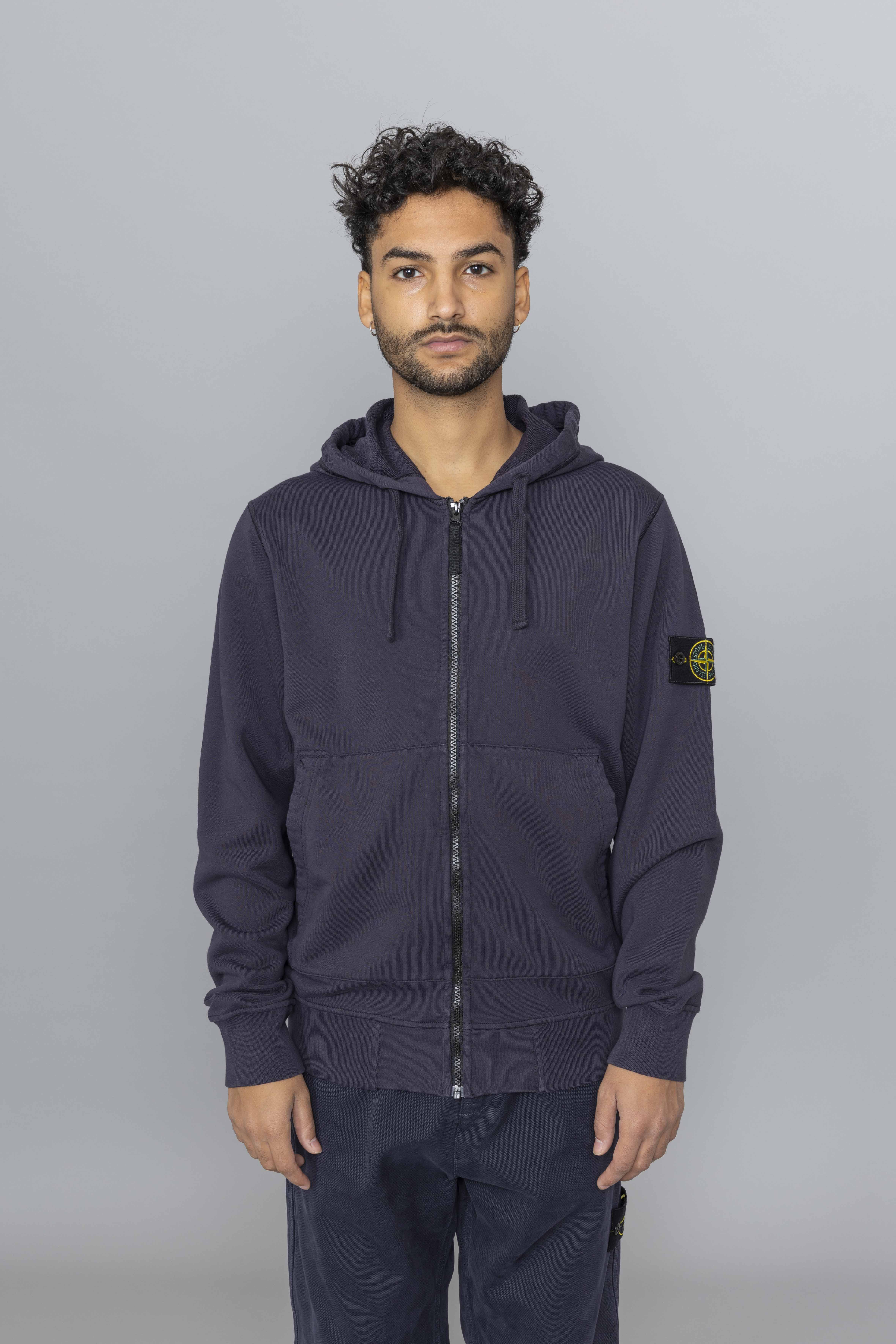 STONEISLANDZipHoodieSweatshirtInkBlueFront