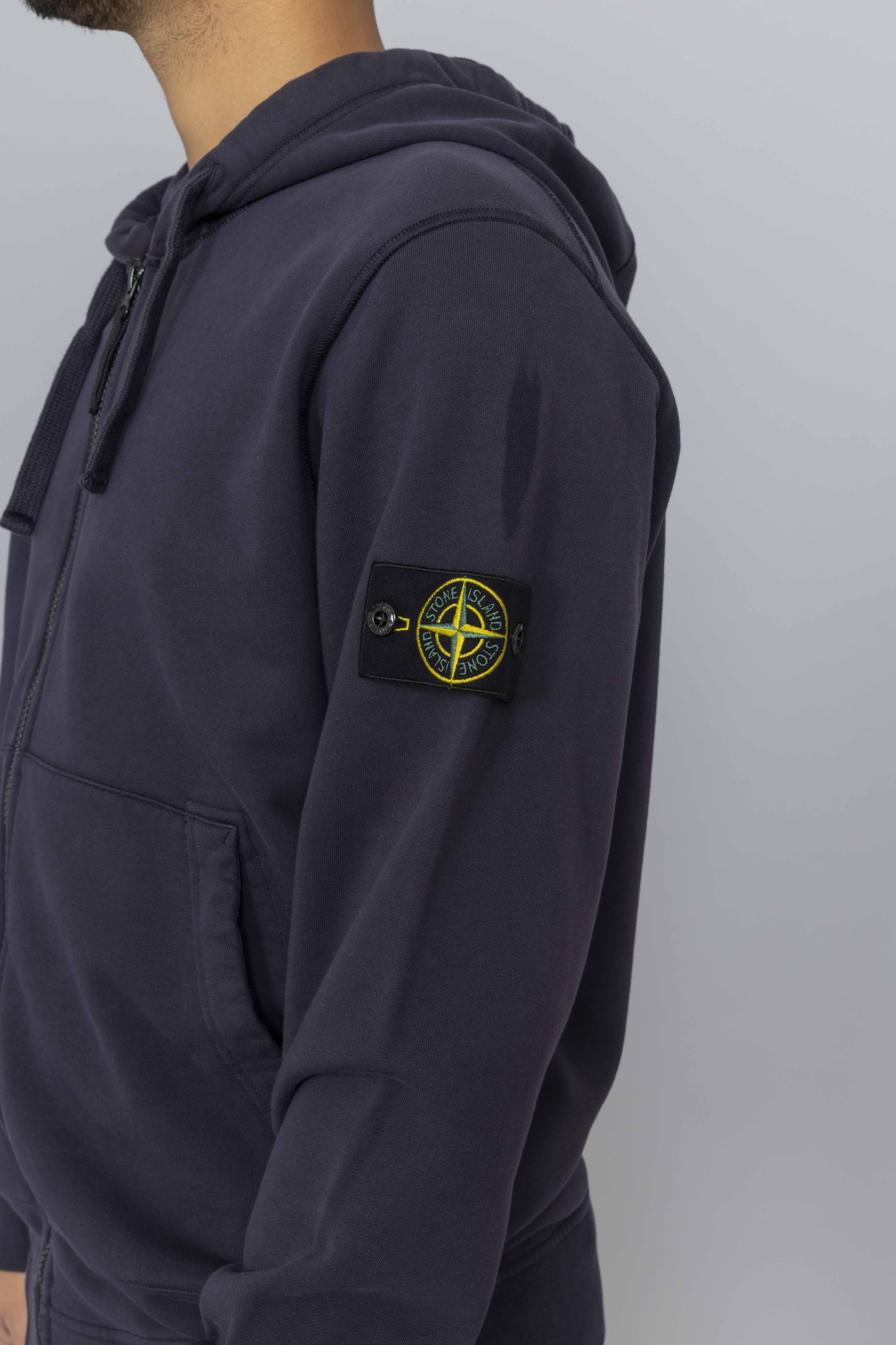 STONEISLANDZipHoodieSweatshirtInkBlueLogo