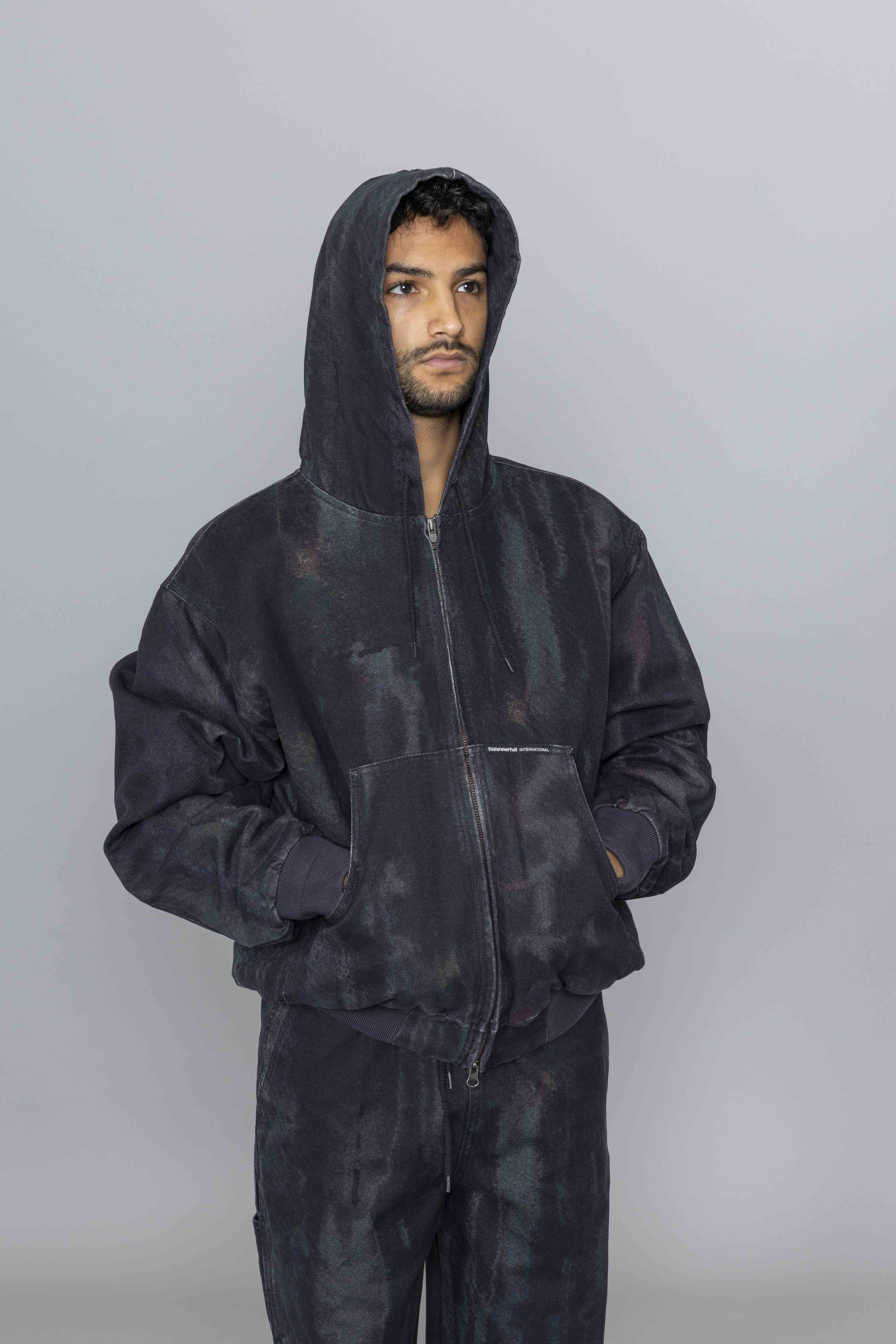 THISISNEVERTHATBlurredHoodedJacketBlackFs