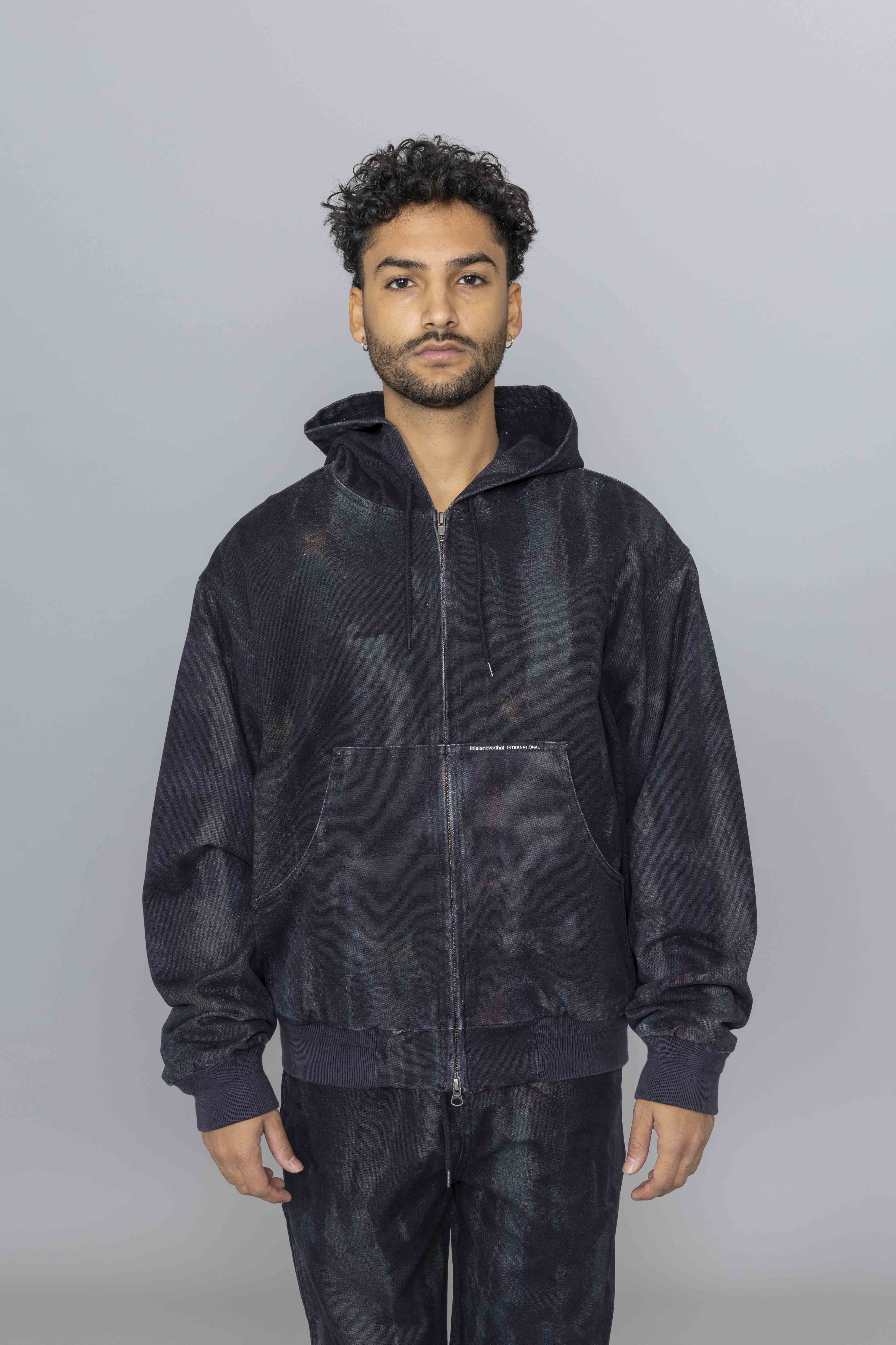 THISISNEVERTHATBlurredHoodedJacketBlackfront