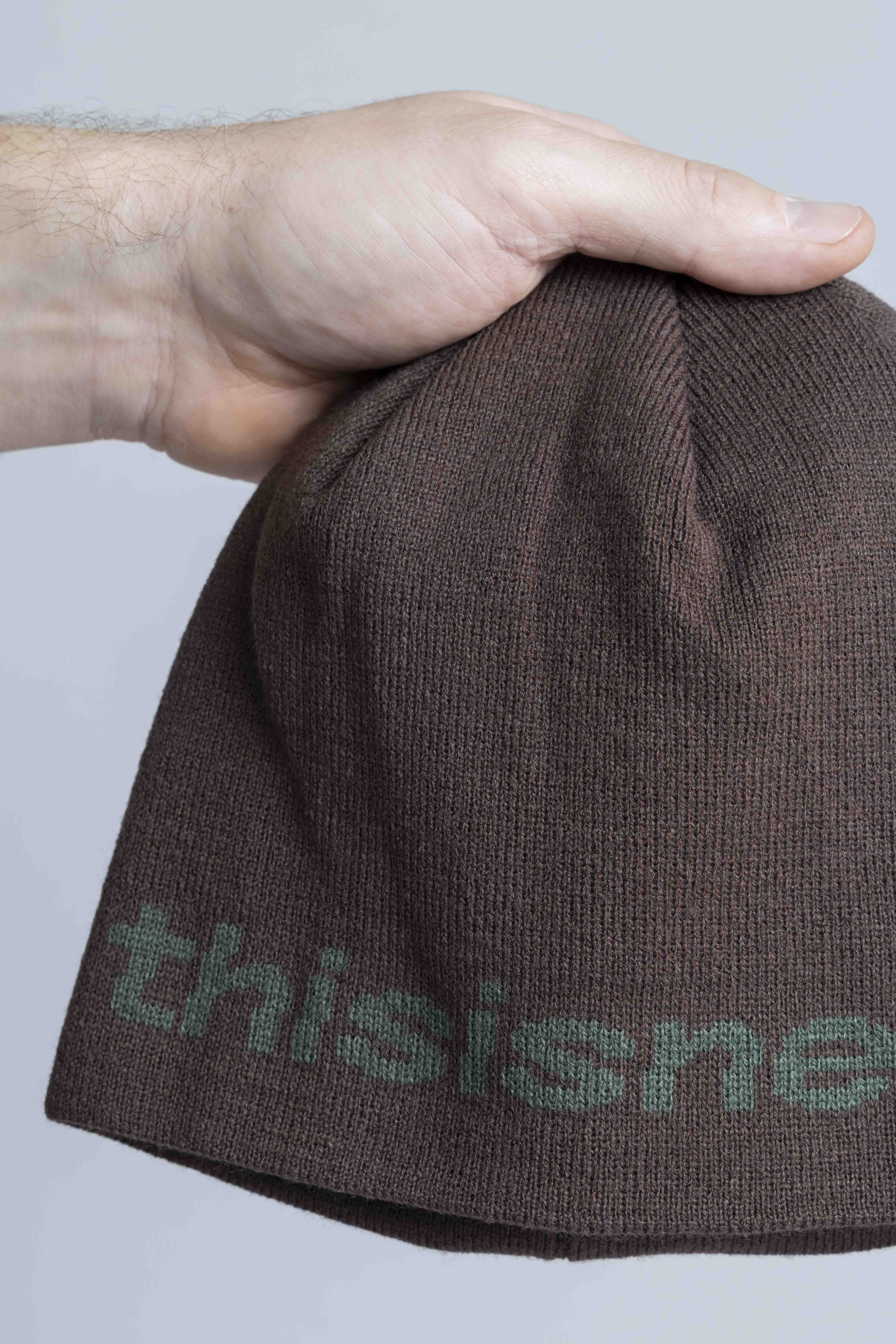 ThisisneverthatSP-LogoNoCuffBeanieBrownHand