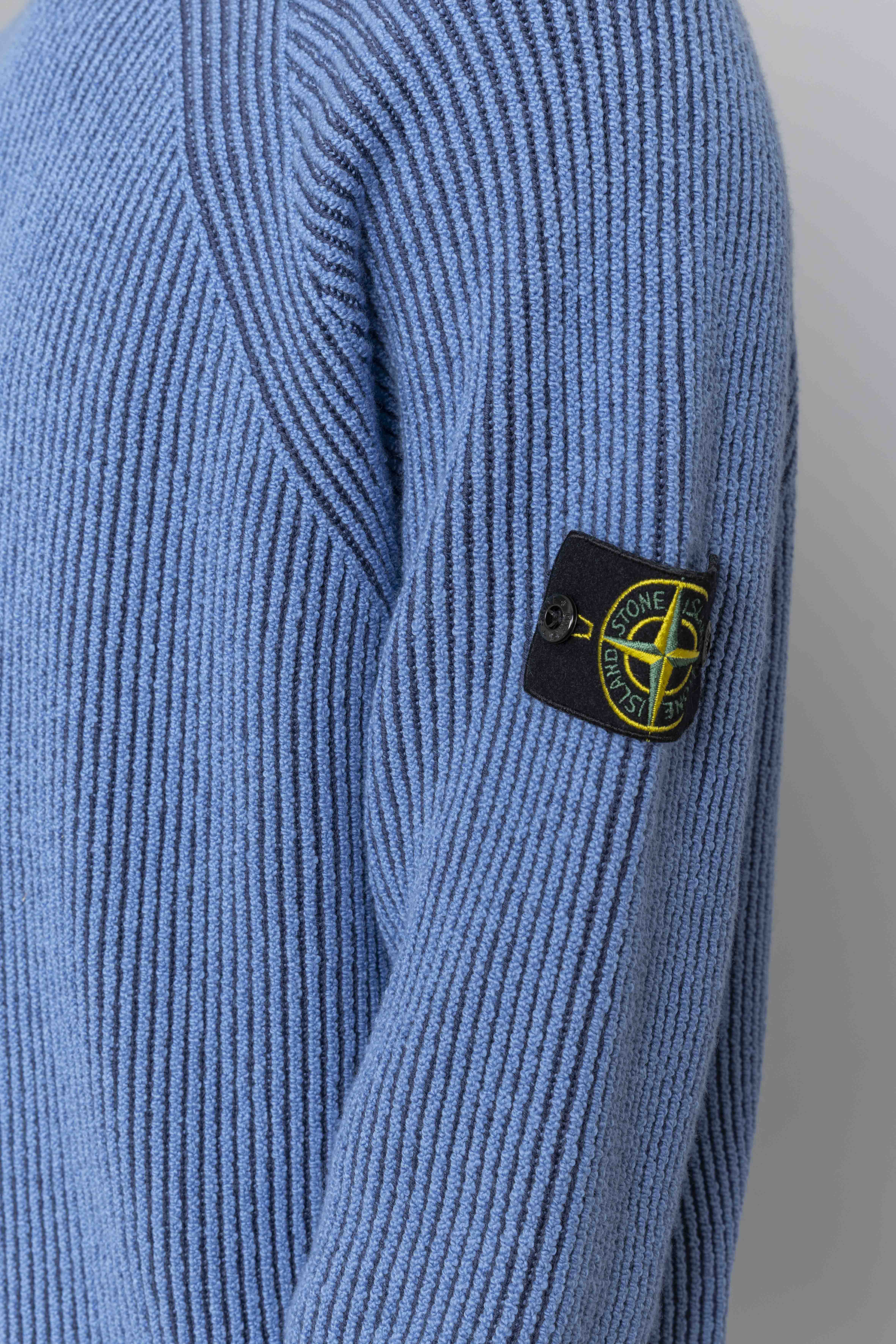 STONEISLANDKnitMockNeckJumperSteelBlueBadge