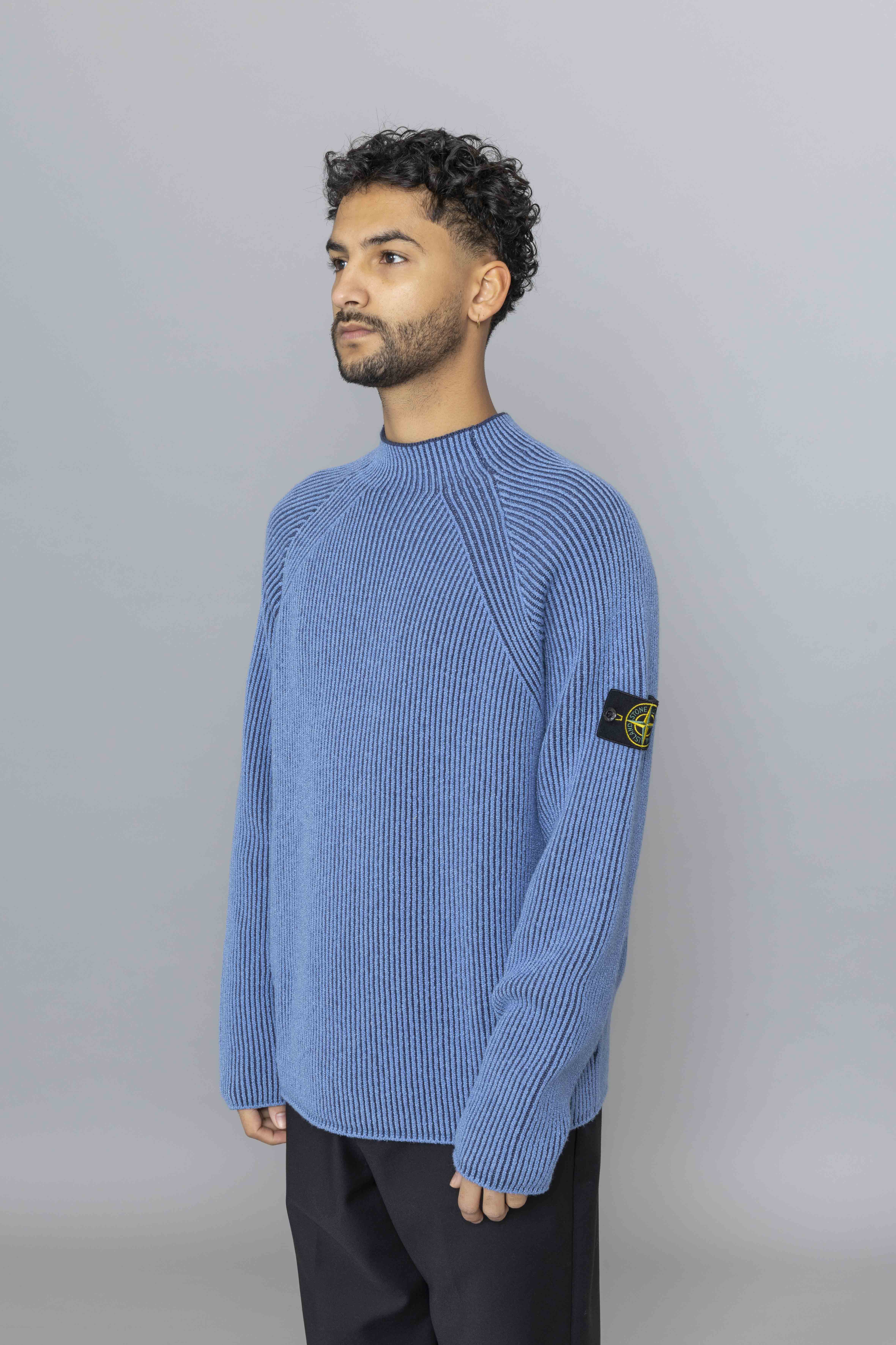 STONEISLANDKnitMockNeckJumperSteelBlueDia