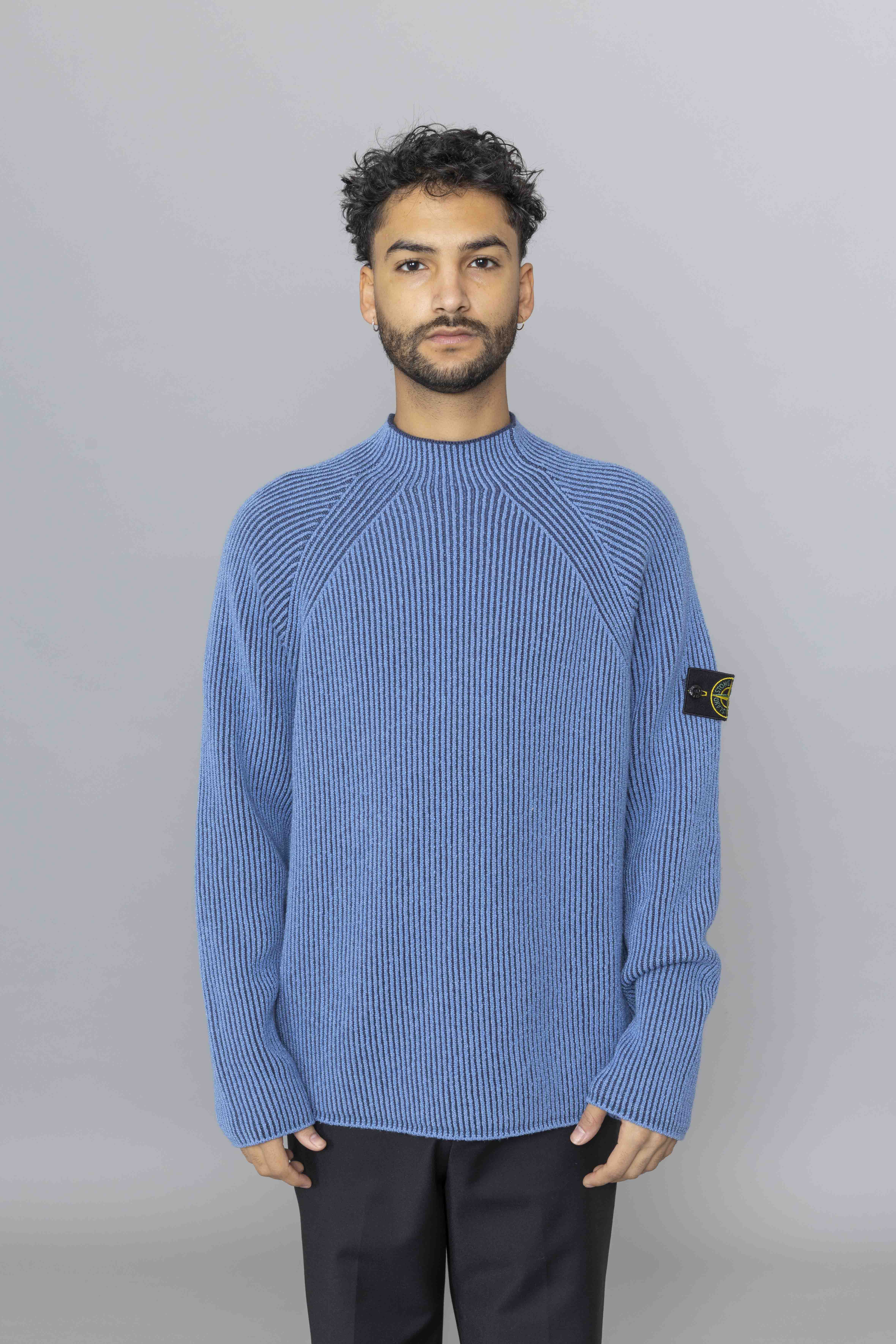 STONEISLANDKnitMockNeckJumperSteelBlueFront