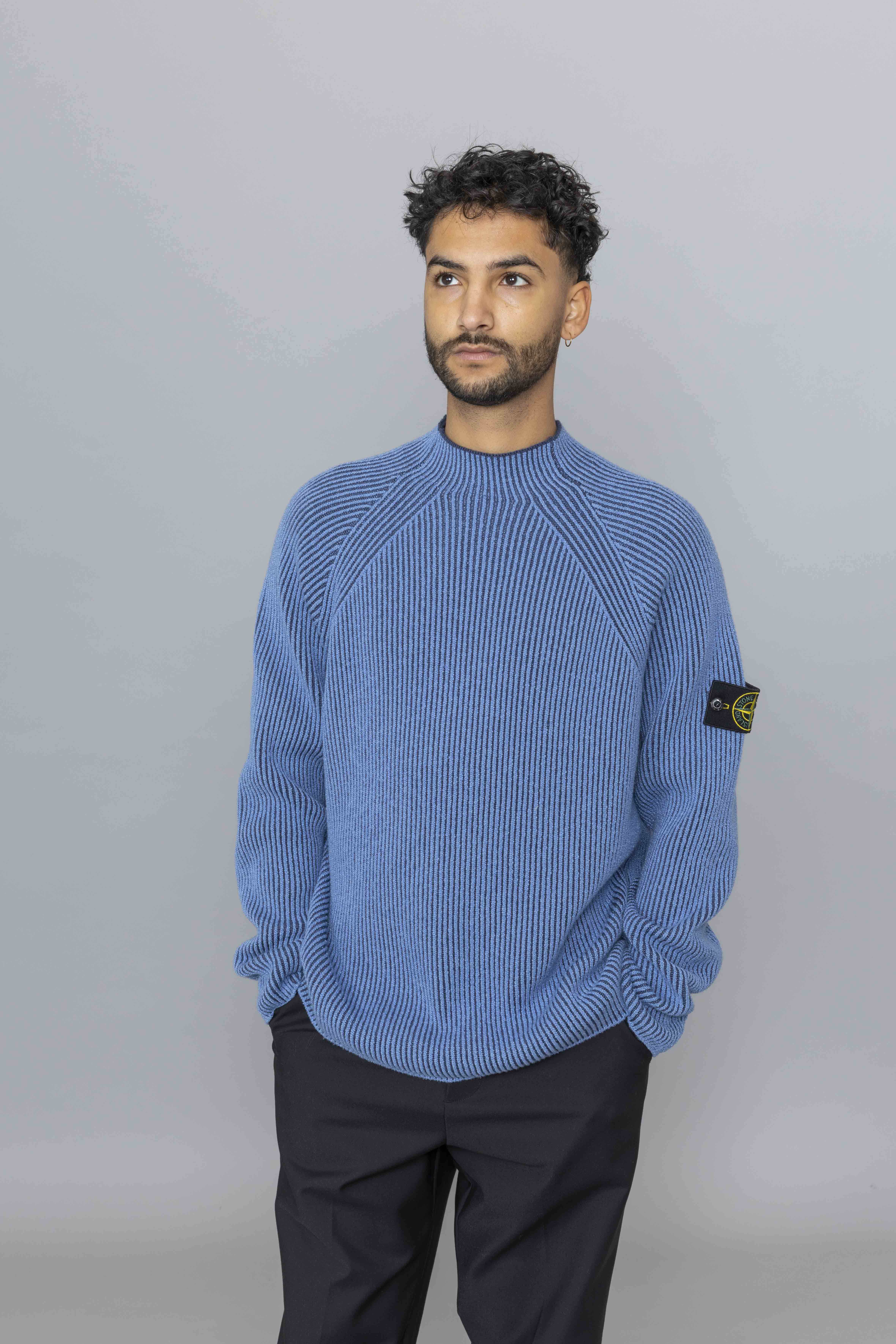 STONEISLANDKnitMockNeckJumperSteelBlueFs