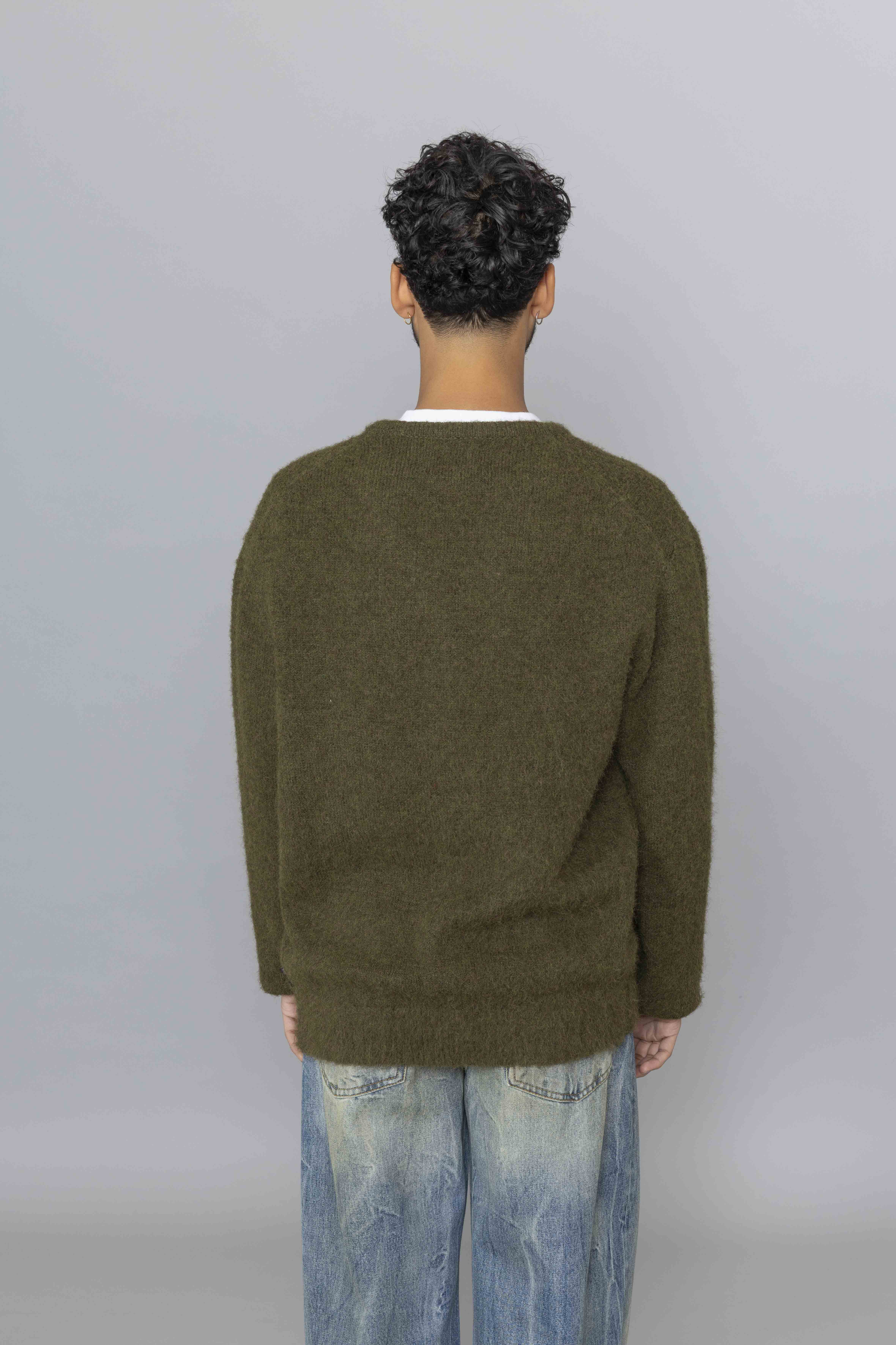 THISISNEVERTHATHairyKnitCardiganOliveGreenBack