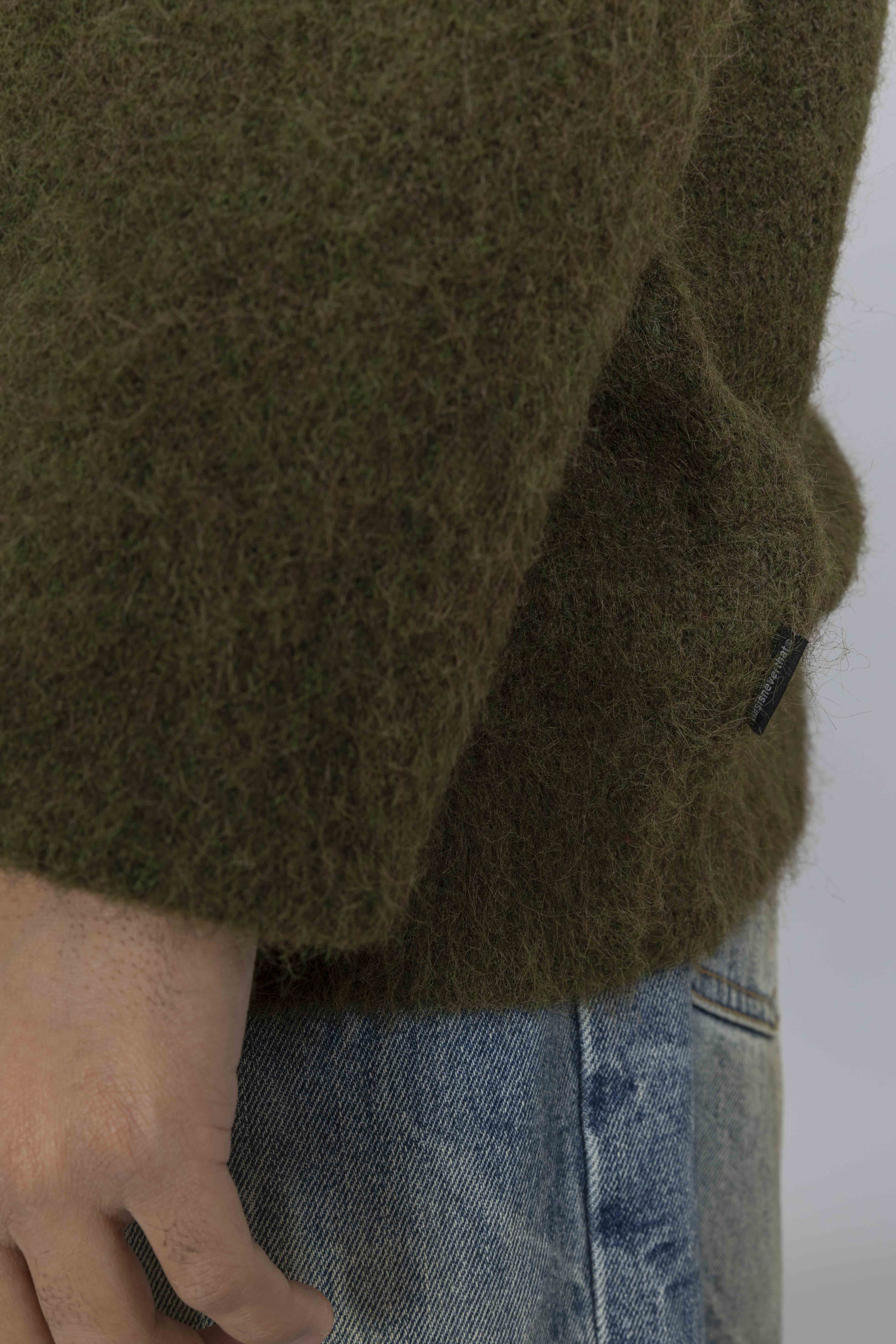 THISISNEVERTHATHairyKnitCardiganOliveGreenCuff