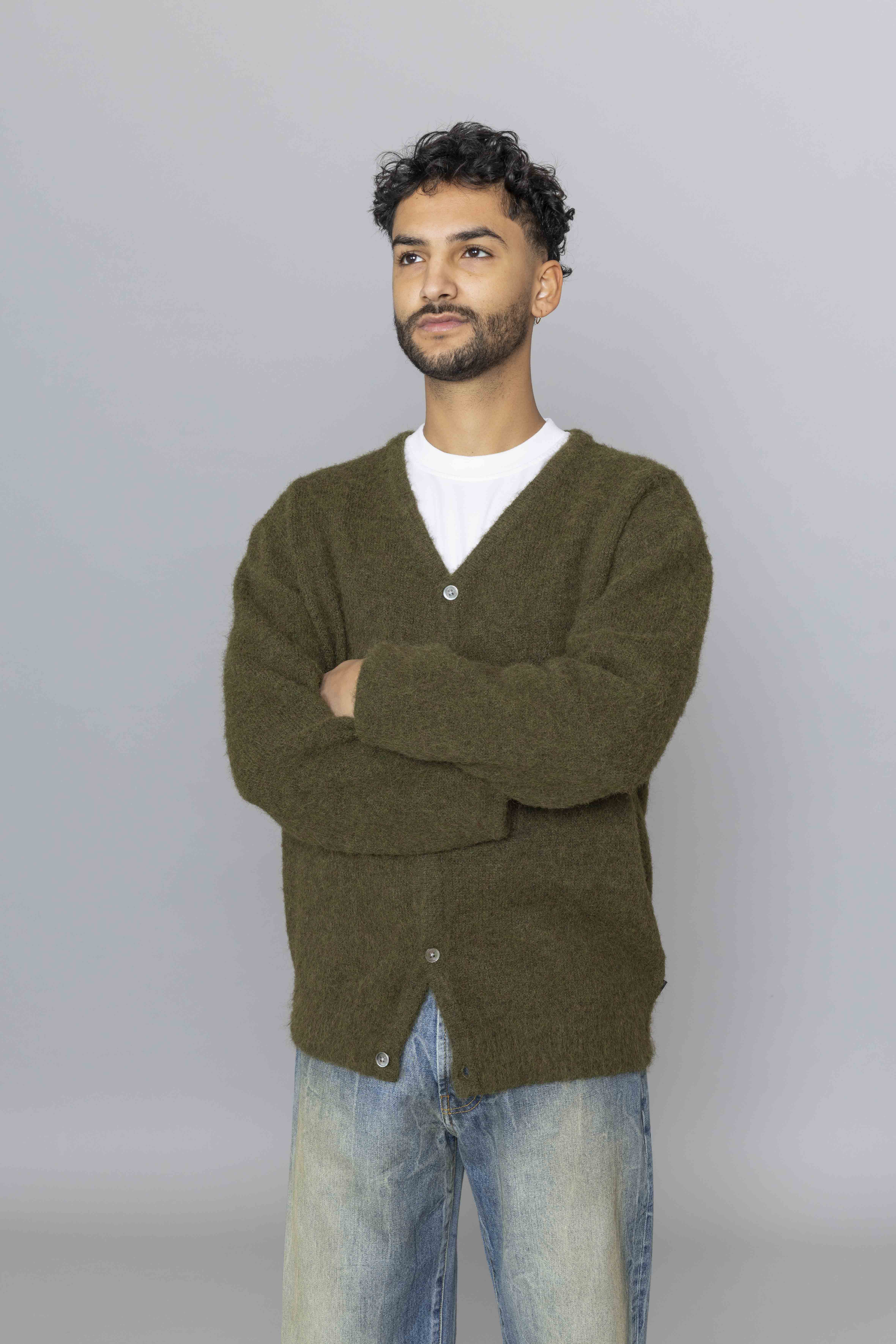 THISISNEVERTHATHairyKnitCardiganOliveGreenFs