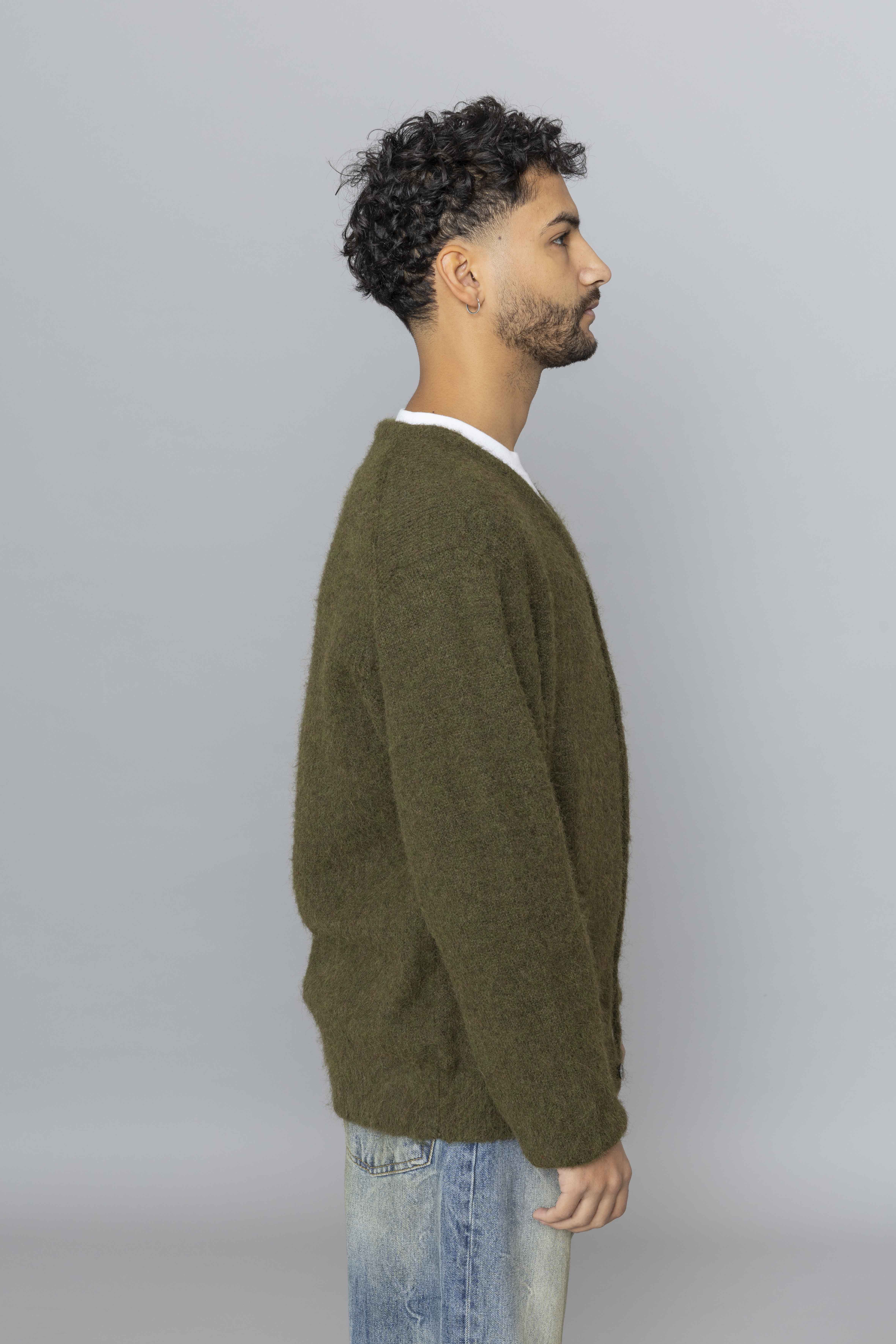 THISISNEVERTHATHairyKnitCardiganOliveGreenSide