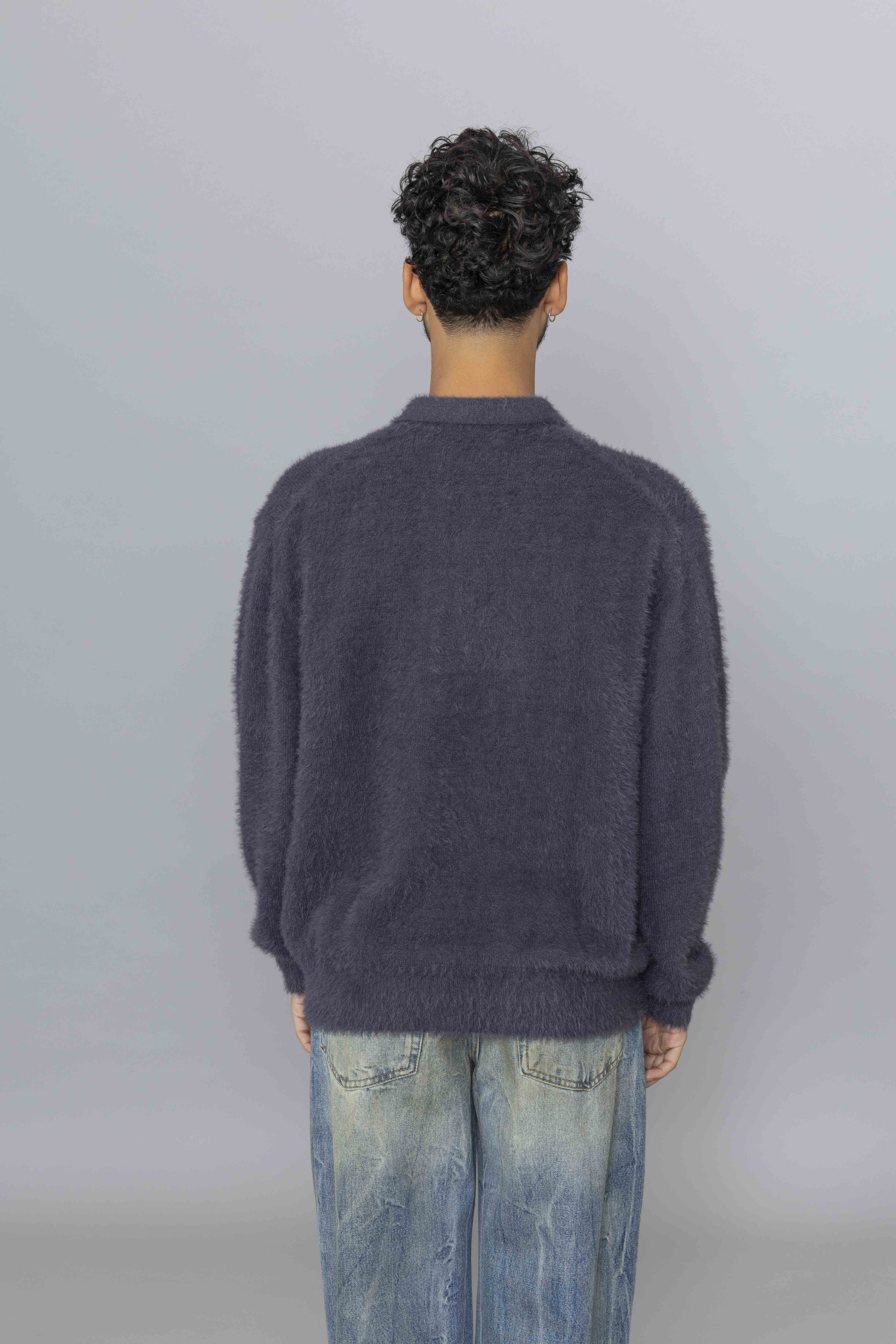 THISISNEVERTHATSCT-LogoShaggyKnitPoloCharcoalBack