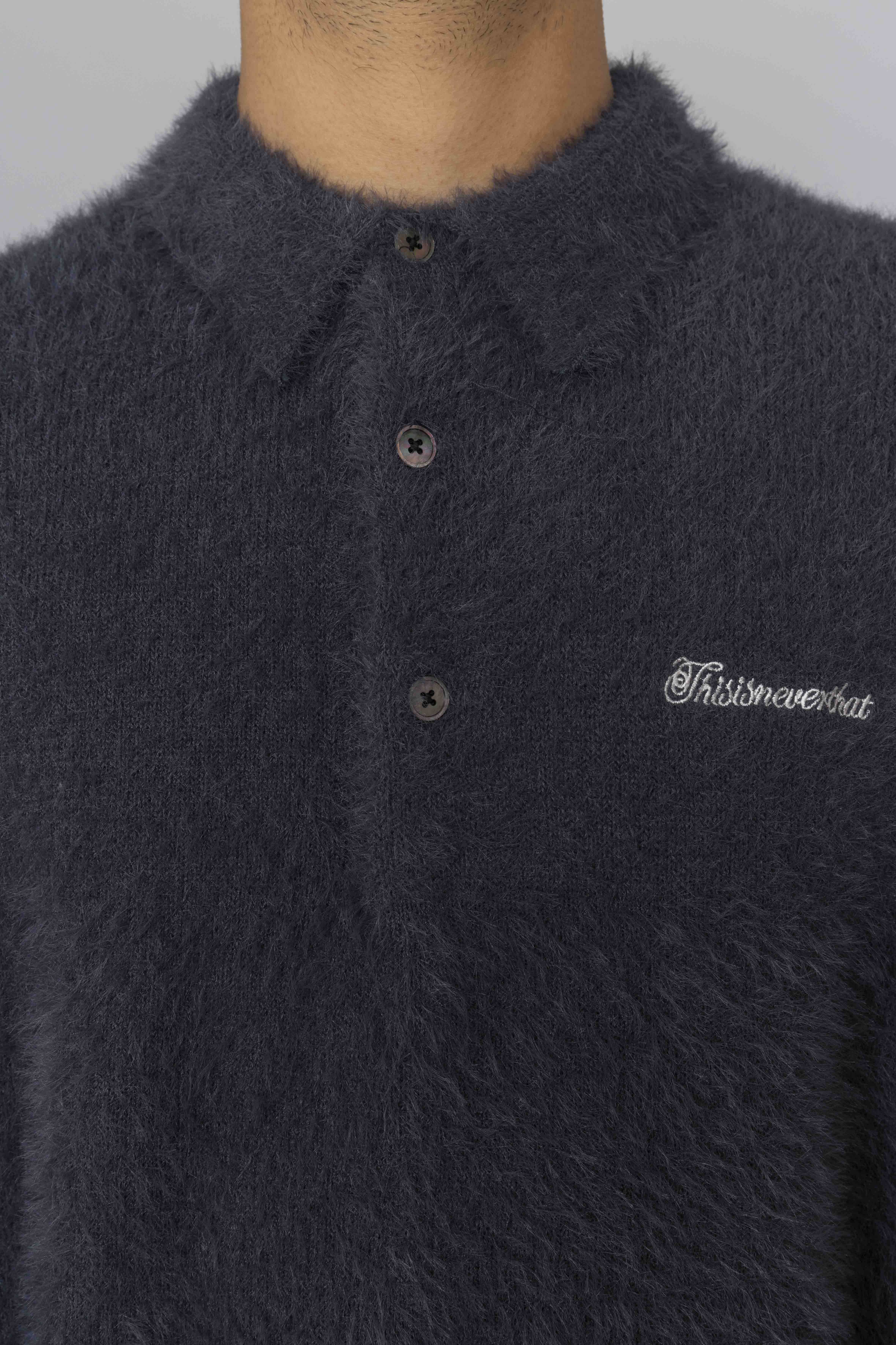 THISISNEVERTHATSCT-LogoShaggyKnitPoloCharcoalButton