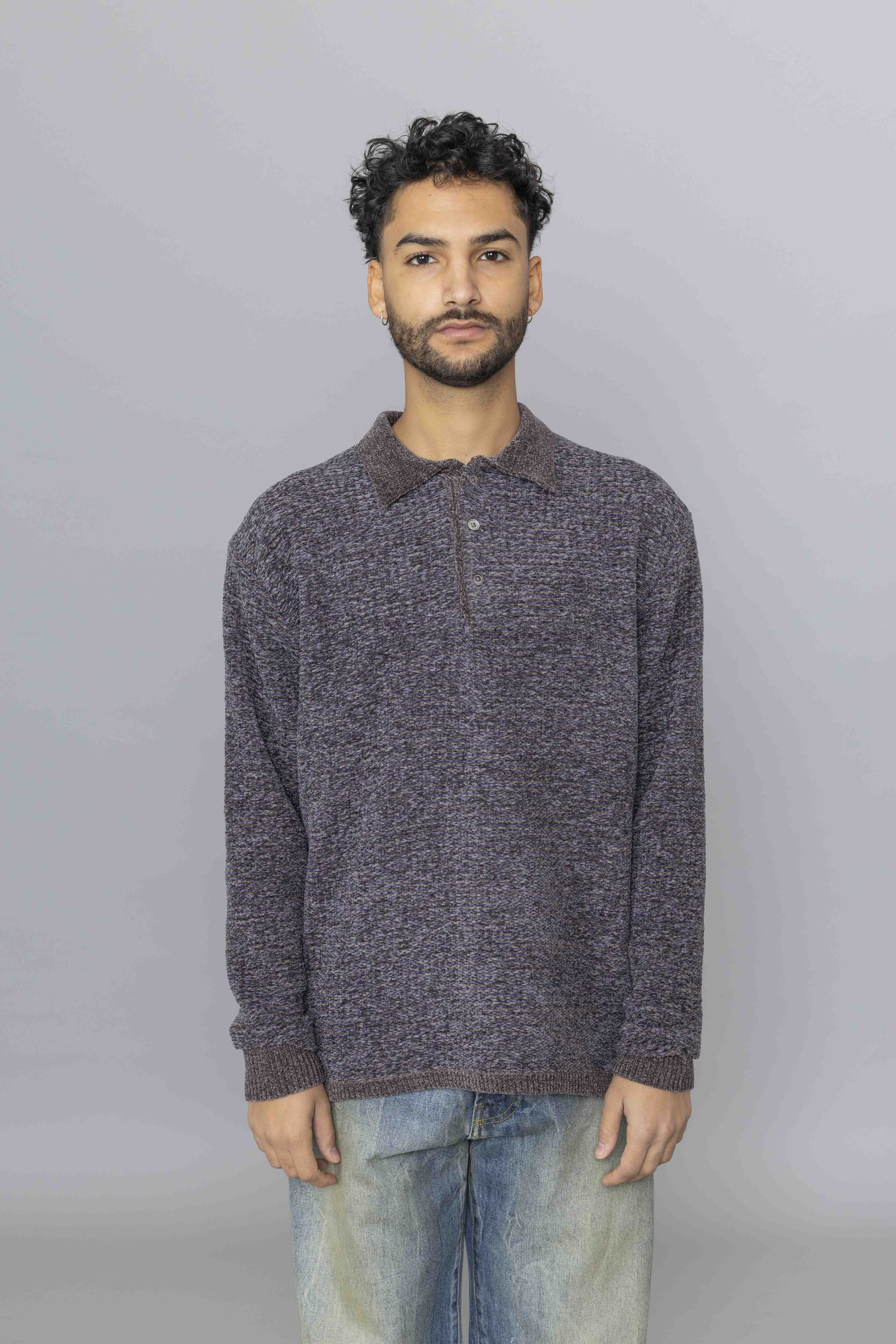 THISISNEVERTHATVelvetKnitPoloCharcoalFront