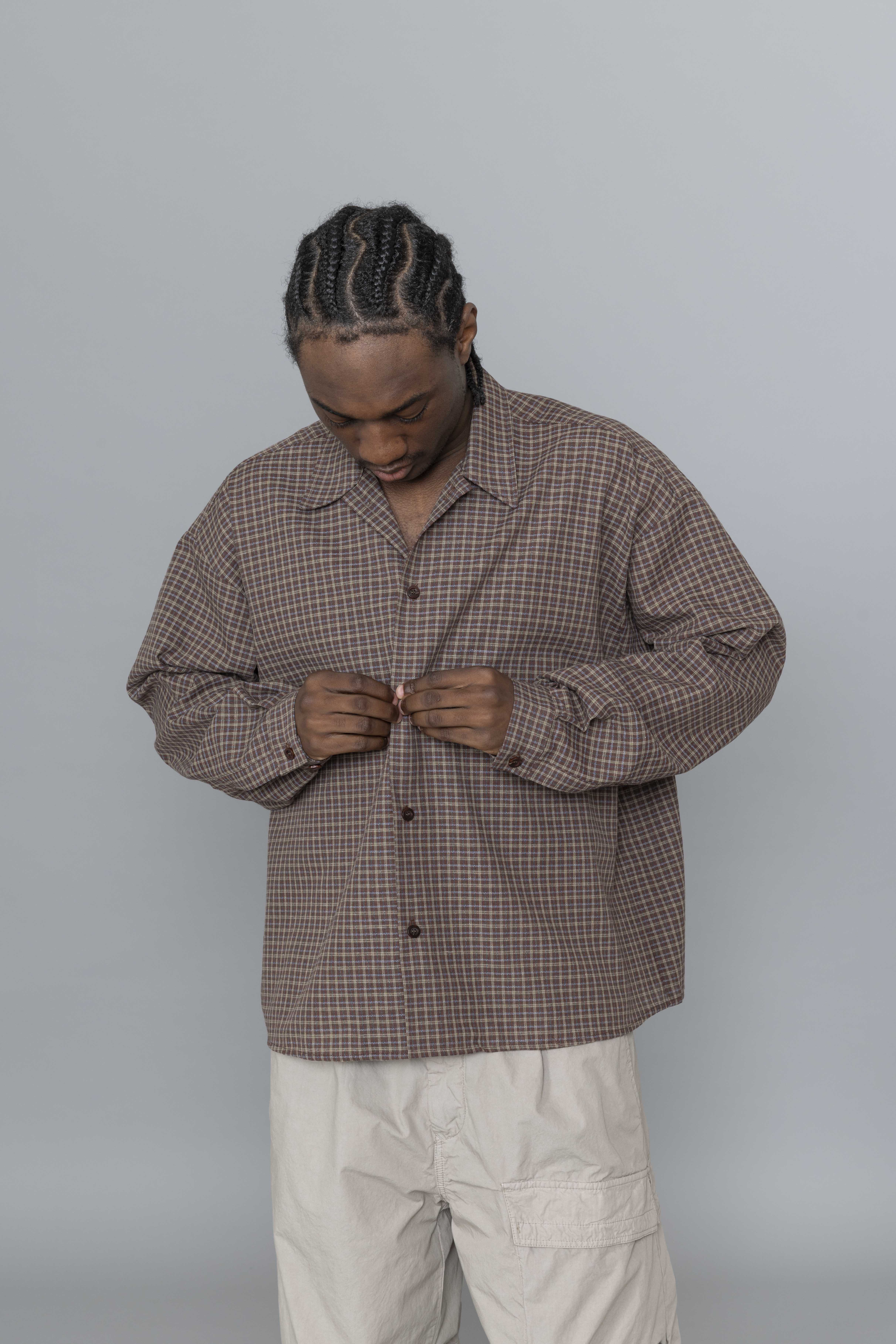 EstudioNiksenCheckeredBoxyShirtBrownFs